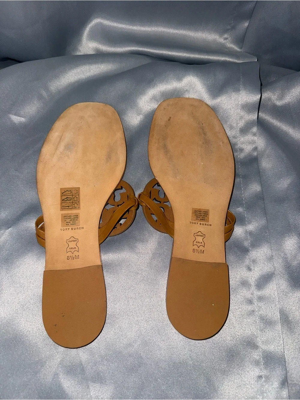 Tory Burch Tan Leather Logo Thong Sandals